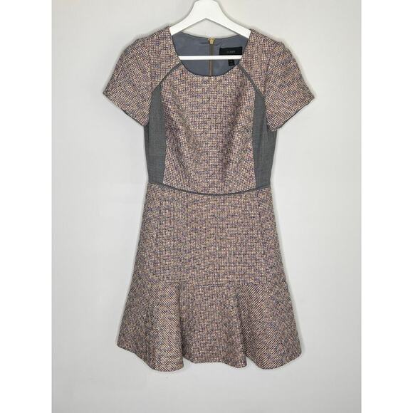 J. Crew Mixed Metallic Tweed Fit & Flare Mini Dress Pink/Gray Women's Size 0 - Picture 3 of 9